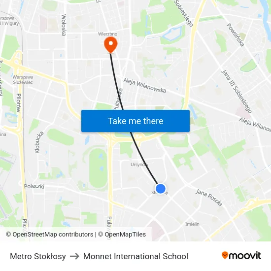 Metro Stokłosy to Monnet International School map