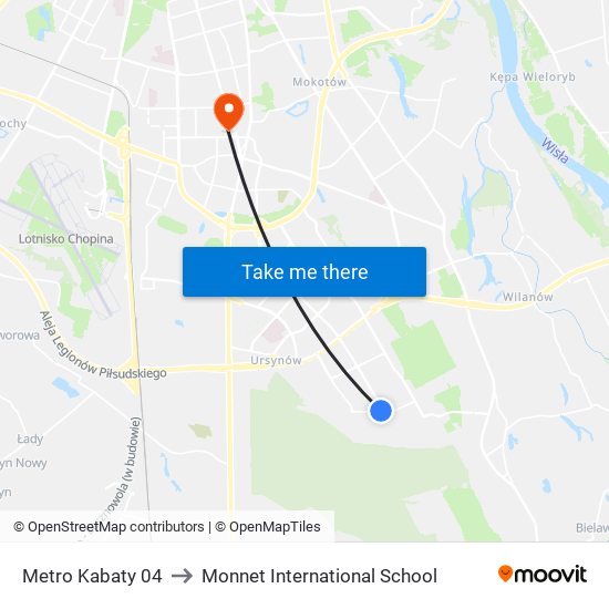 Metro Kabaty 04 to Monnet International School map