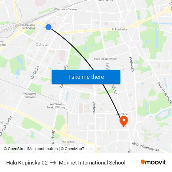 Hala Kopińska to Monnet International School map