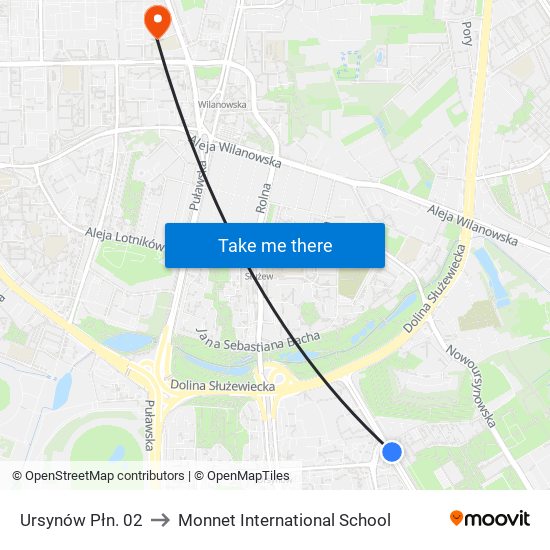 Ursynów Płn. 02 to Monnet International School map