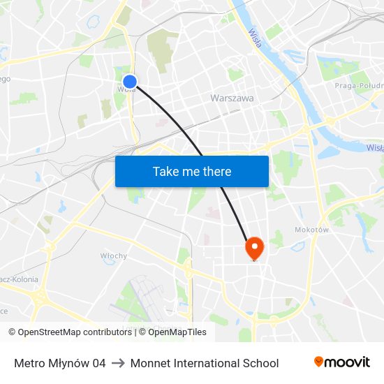 Metro Młynów 04 to Monnet International School map