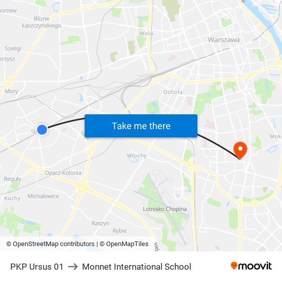 PKP Ursus 01 to Monnet International School map