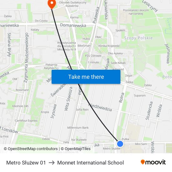 Metro Służew 01 to Monnet International School map