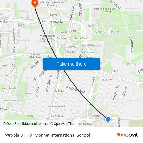 Wróbla 01 to Monnet International School map