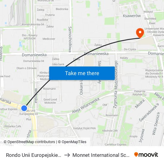 Rondo Unii Europejskiej 02 to Monnet International School map