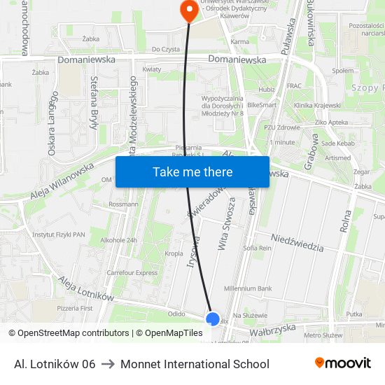 Al. Lotników 06 to Monnet International School map