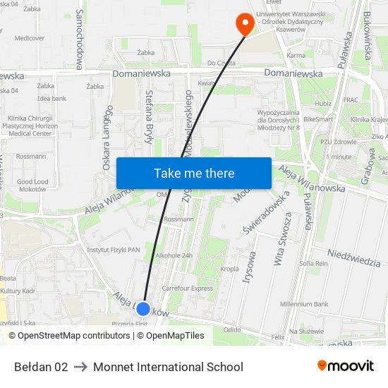 Bełdan 02 to Monnet International School map