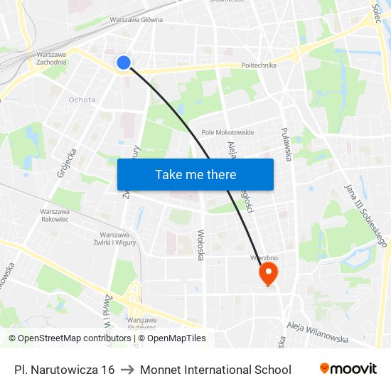 Pl. Narutowicza 16 to Monnet International School map