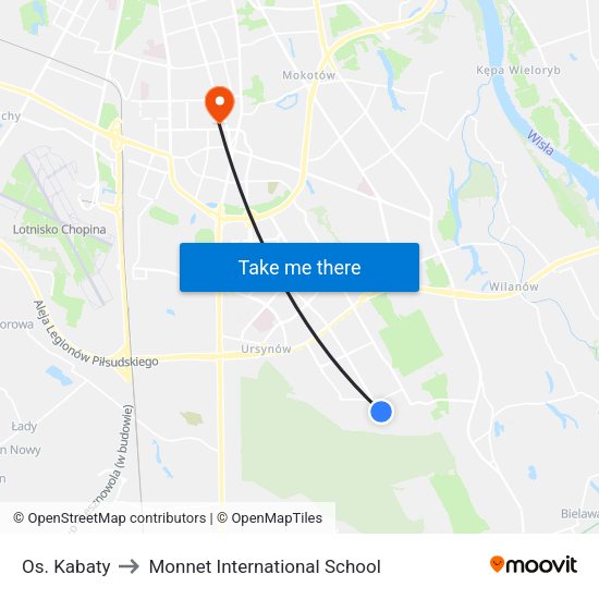 Os. Kabaty to Monnet International School map