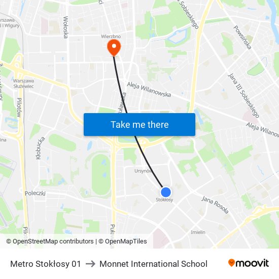 Metro Stokłosy 01 to Monnet International School map