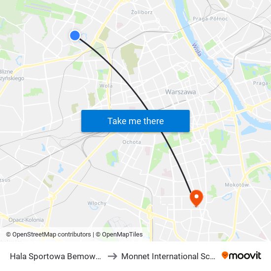 Hala Sportowa Bemowo to Monnet International School map