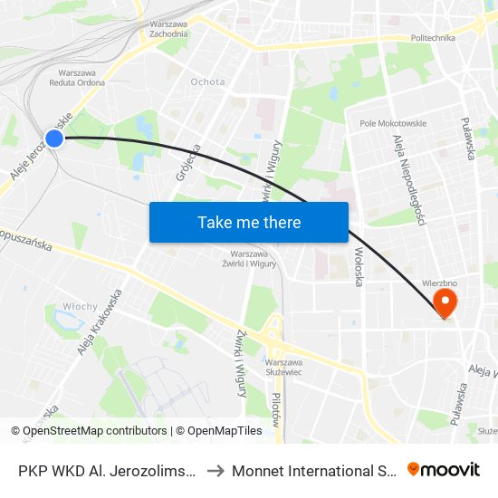 PKP WKD Al. Jerozolimskie 03 to Monnet International School map