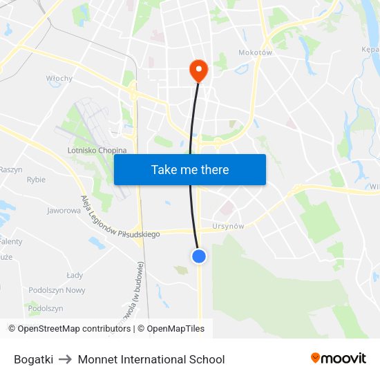 Bogatki to Monnet International School map