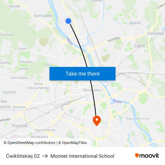 Ćwiklińskiej 02 to Monnet International School map