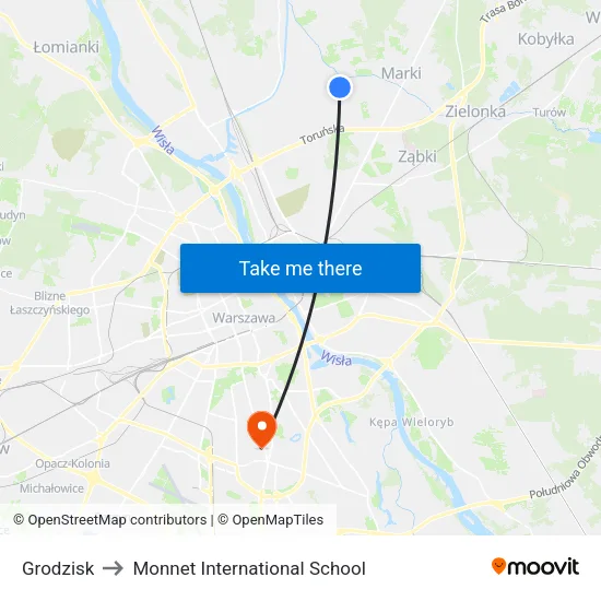 Grodzisk to Monnet International School map