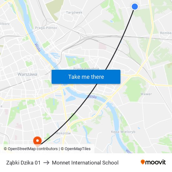 Ząbki Dzika 01 to Monnet International School map