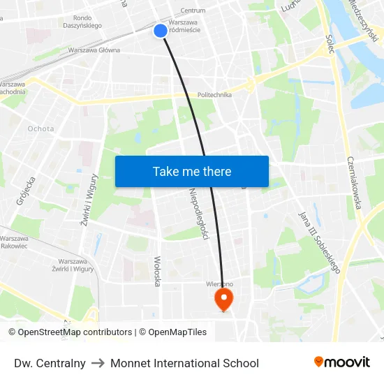 Dw. Centralny to Monnet International School map