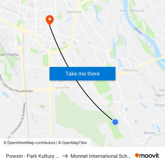 Powsin - Park Kultury 01 to Monnet International School map