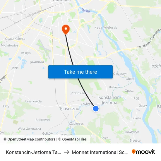 Konstancin-Jeziorna Tabita to Monnet International School map