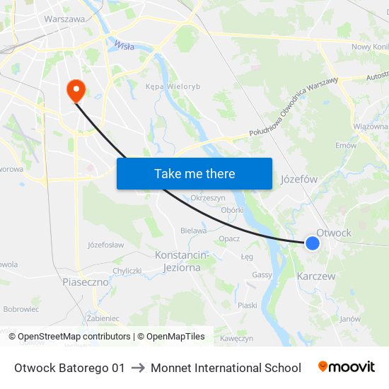 Otwock Batorego 01 to Monnet International School map