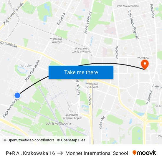 P+R Al. Krakowska 16 to Monnet International School map