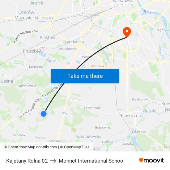 Kajetany Rolna 02 to Monnet International School map