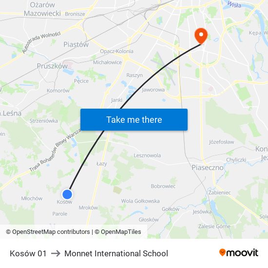 Kosów 01 to Monnet International School map