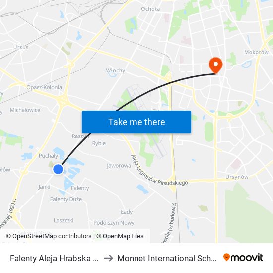 Falenty Aleja Hrabska 01 to Monnet International School map