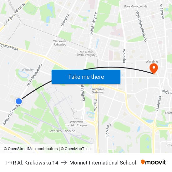 P+R Al. Krakowska 14 to Monnet International School map