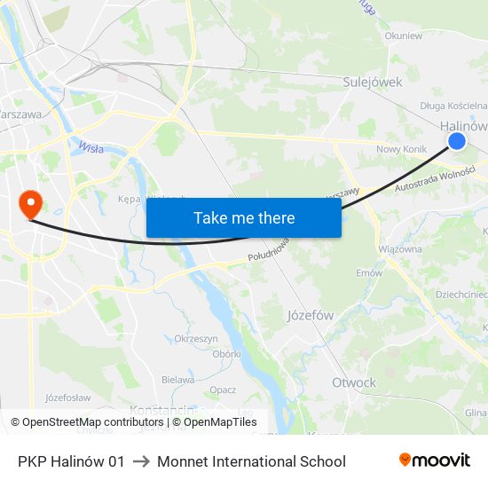 PKP Halinów 01 to Monnet International School map