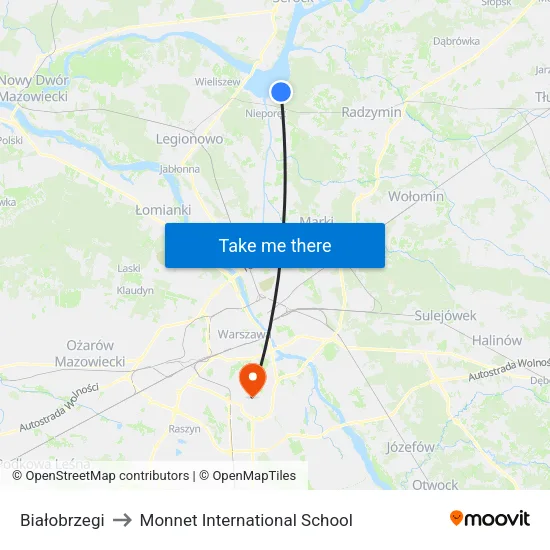 Białobrzegi to Monnet International School map