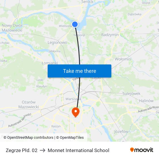 Zegrze Płd. 02 to Monnet International School map