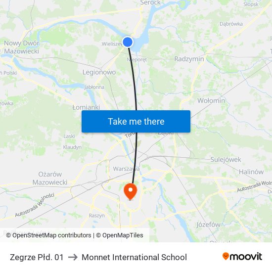 Zegrze Płd. 01 to Monnet International School map