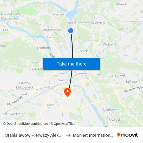 Stanisławów Pierwszy Aleksandrów 01 to Monnet International School map