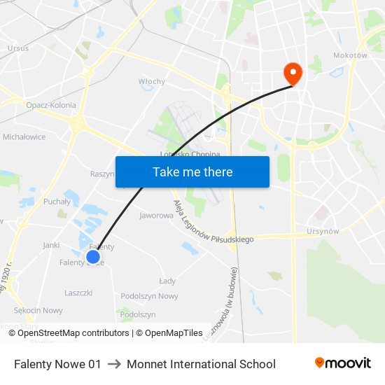 Falenty Nowe 01 to Monnet International School map