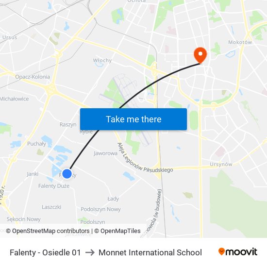 Falenty - Osiedle 01 to Monnet International School map