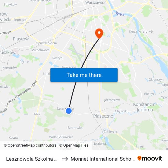 Lesznowola Szkolna to Monnet International School map