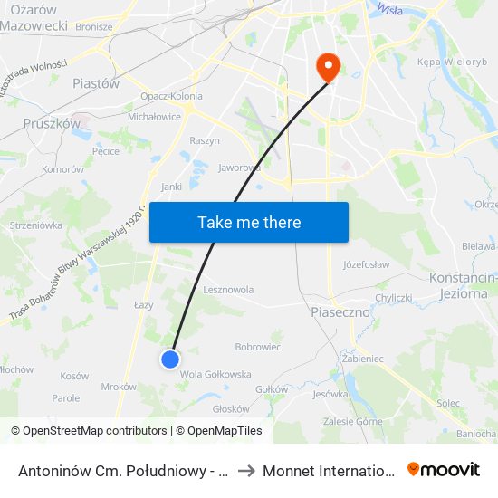 Antoninów Cm. Południowy - Brama Płd. 01 to Monnet International School map