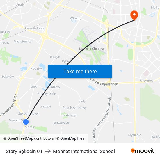 Stary Sękocin 01 to Monnet International School map