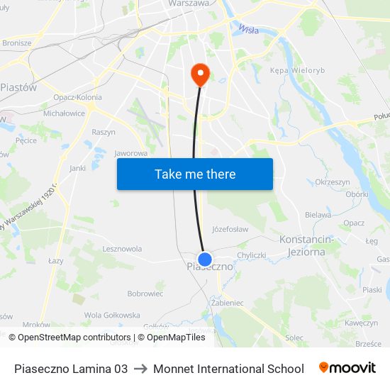 Piaseczno Lamina to Monnet International School map