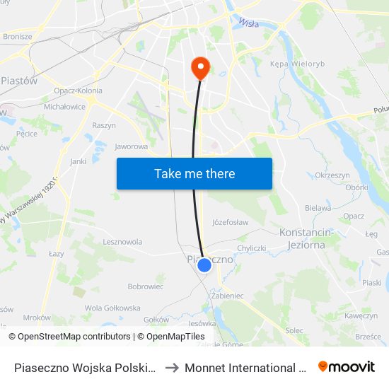 Piaseczno Wojska Polskiego to Monnet International School map