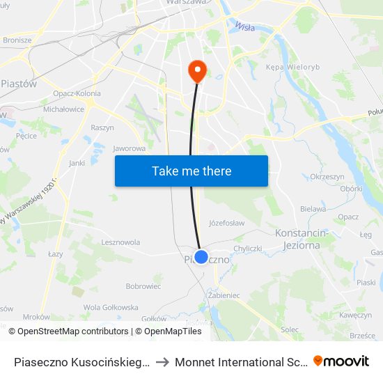 Piaseczno Kusocińskiego to Monnet International School map