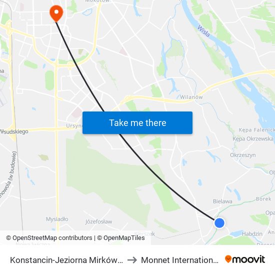 Konstancin-Jeziorna Mirków - Szkoła 02 to Monnet International School map