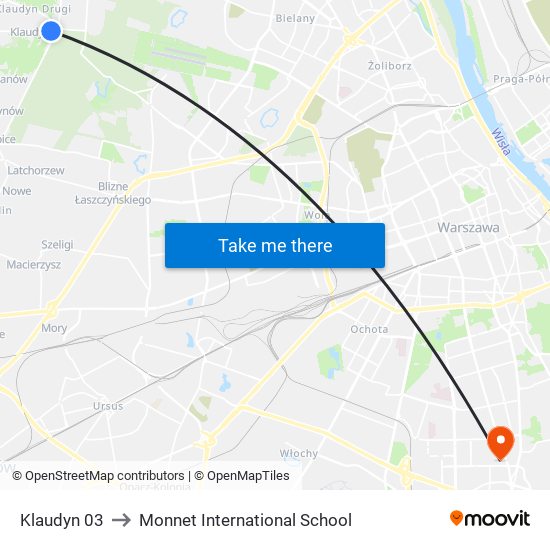 Klaudyn to Monnet International School map