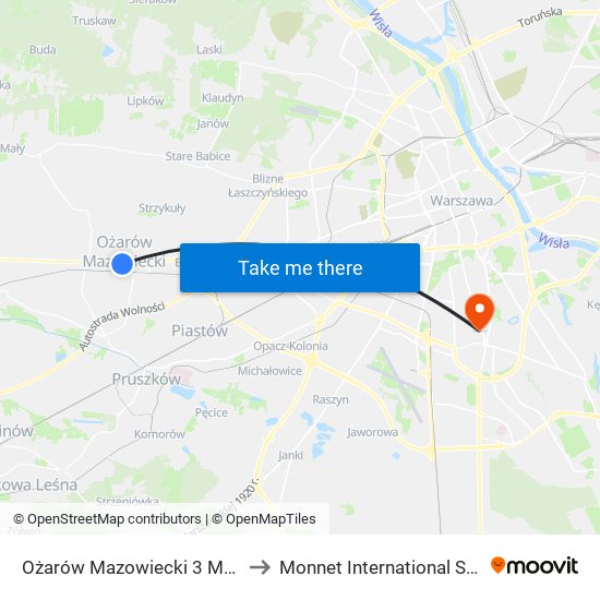 Ożarów Mazowiecki 3 Maja 01 to Monnet International School map