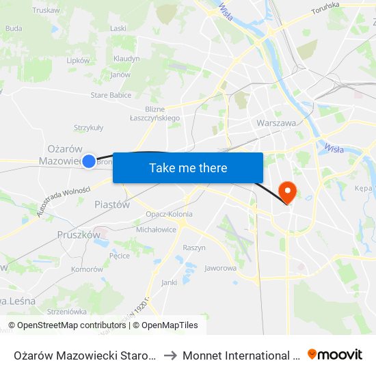 Ożarów Mazowiecki Starostwo 01 to Monnet International School map