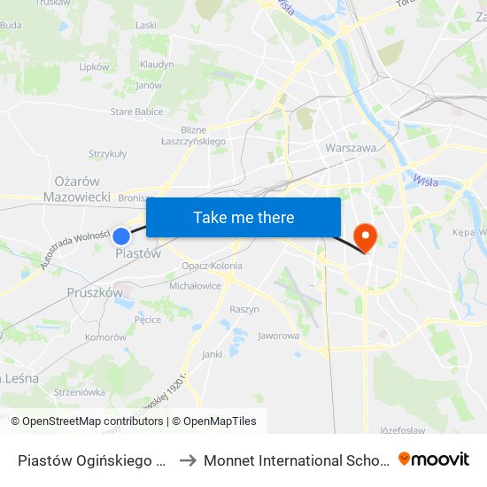 Piastów Ogińskiego 02 to Monnet International School map