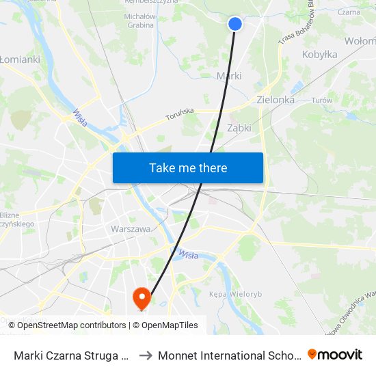 Marki Czarna Struga to Monnet International School map