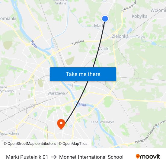 Marki Pustelnik to Monnet International School map