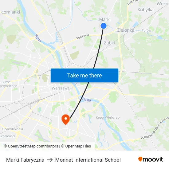 Marki Fabryczna to Monnet International School map